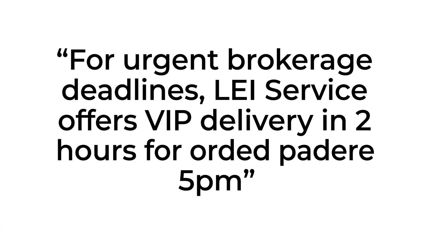 Highlighted quote stating that LEI Service offers VIP delivery in 2 hours for orders placed before 5pm.