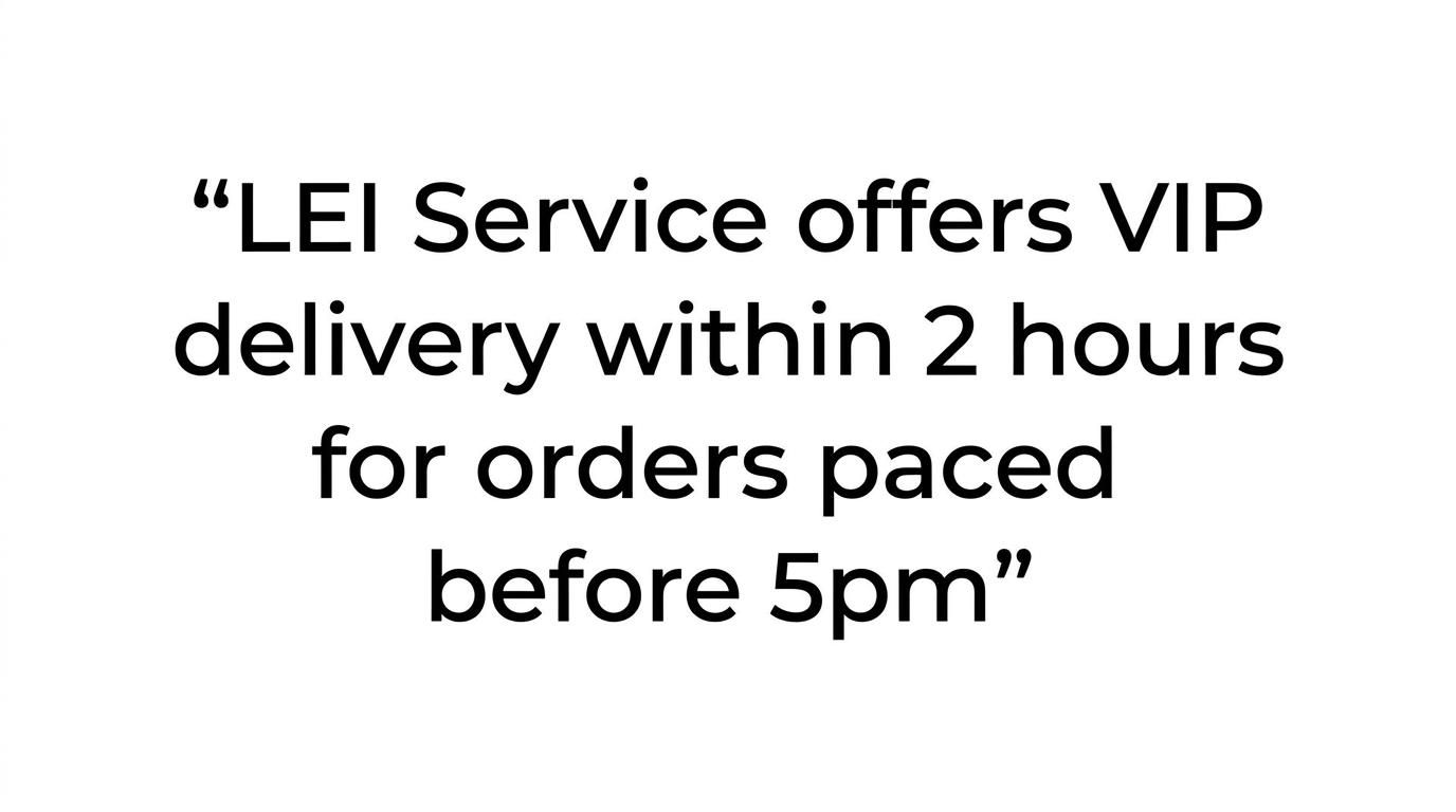 A highlighted quote stating that LEI Service offers VIP delivery within 2 hours for orders placed before 5pm.